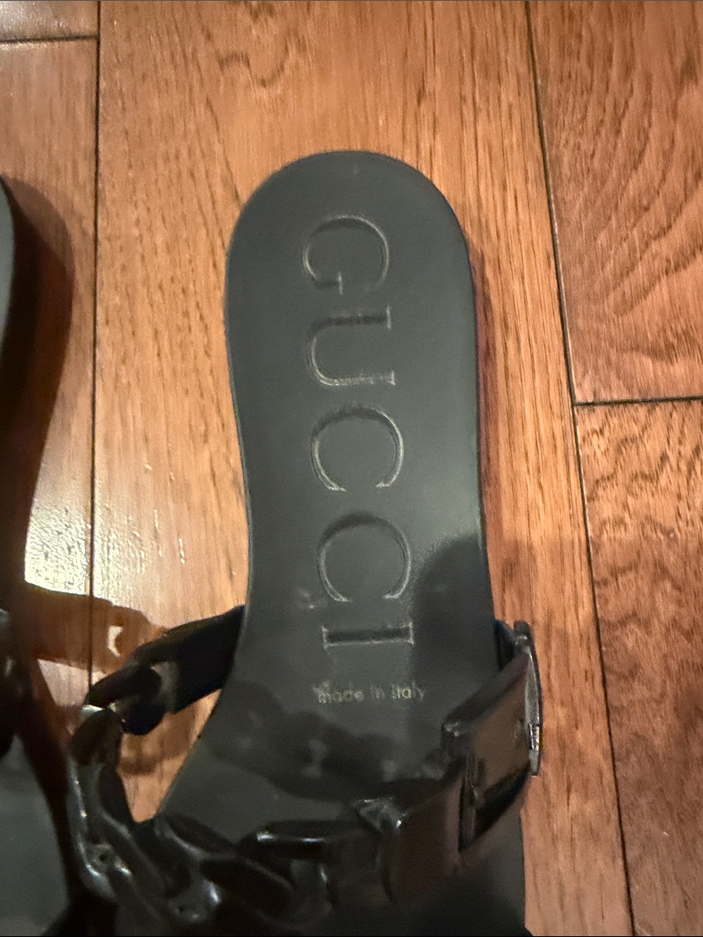 Authentic Gucci Black Chain Strap Slide Sandals - Picture 2 of 5